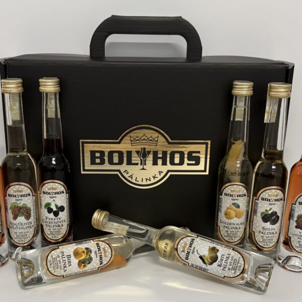 Bolyhos ágyas pálinkaválogatás fekete díszdobozban