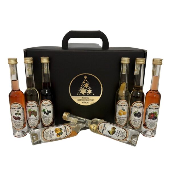 Termékkép Bolyhos ágyas pálinkaválogatás karácsonyi fekete díszdobozban